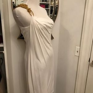 David Meister white one shoulder dress